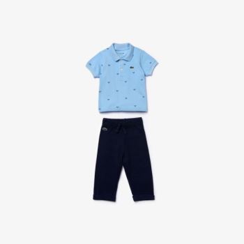 Lacoste Baby Rattle And Cotton Piqué Pajama Box Set - Tričko Dětské Světle Blankyt / Tmavě Blankyt B